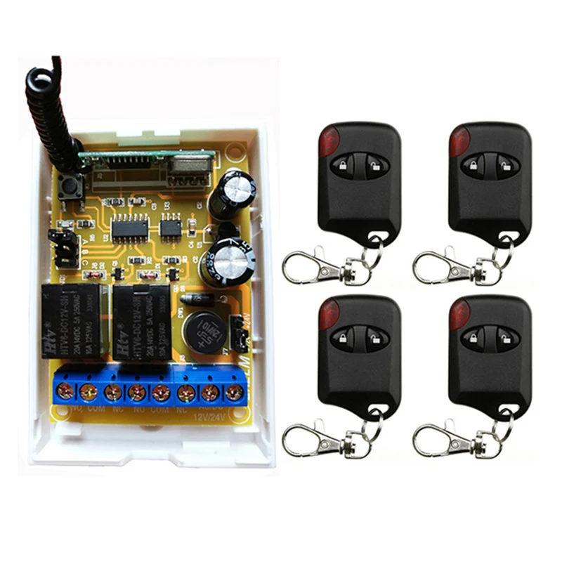 DC12V DC24V 2CH sistema conmutador de control remoto inalámbrico receptor + transmisores de ojo de gato electrodomésticos puerta de garaje persianas/lámpara