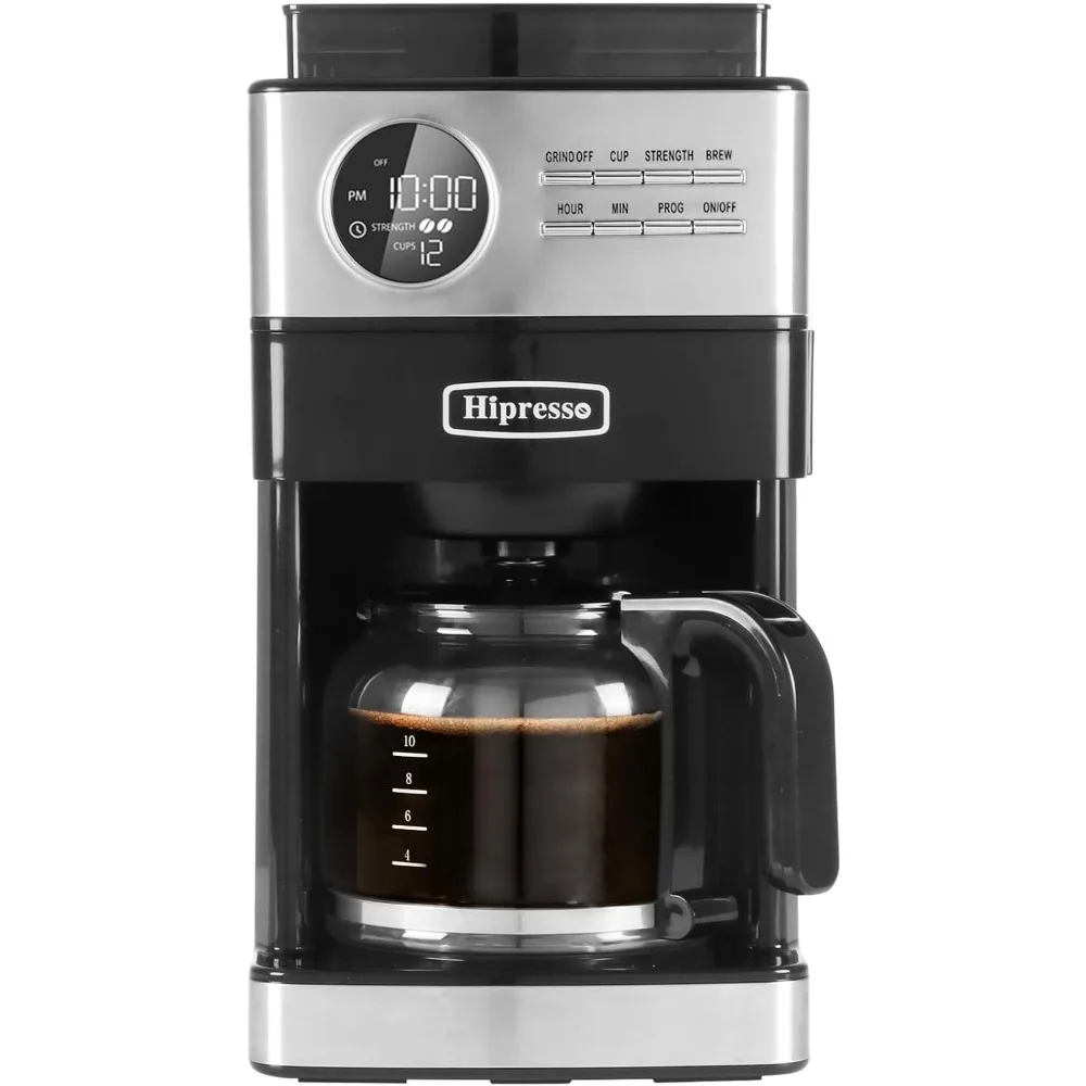 

Programmable Drip Coffee Maker with Burr Grinder,12 Cups,Black/Stainless Steel with Water Filter