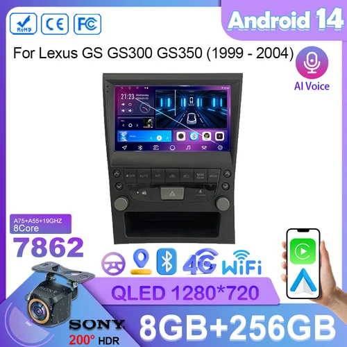 Lexus gs-カーラジオ,メディアプレーヤー,GPSナビゲーション,ビデオ,Android 14, 9インチ,2DIN,車用Gs300,gs350,1999-2004, 5g