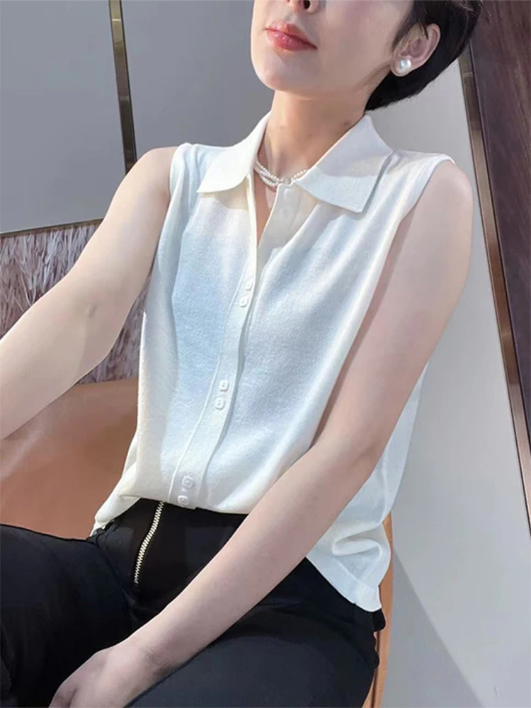 

Versatile Commute Shirt Collar Vest Women's Autumn Winter Layering Wool Knitted Sleeveless Shoulder Top Spring Season