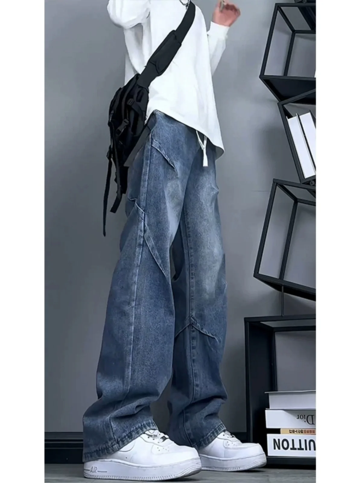 

Retro American Blue Workwear Jeans Men's Spring Autumn Style Washed Faded Wide Leg Pants Design Sensation Micro Flared Jeans