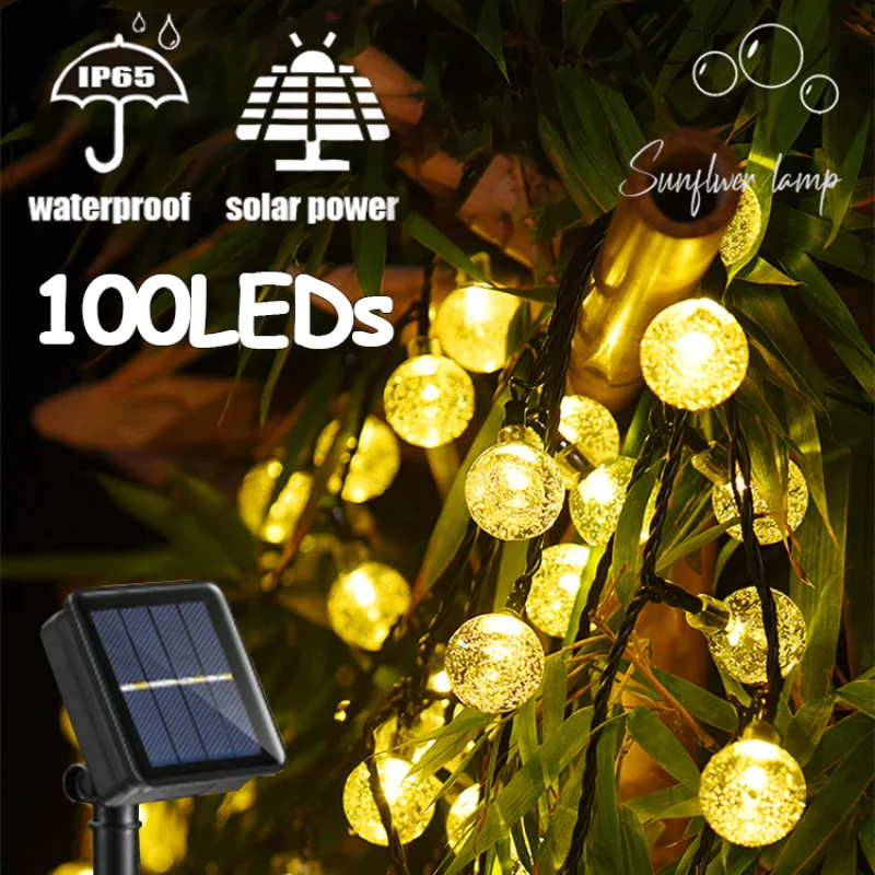 

100LED Garden Solar String Lights Outdoors Crystal Globe Lamps Waterproof Solar Festoon Fairy Lighting For Christmas Party Decor