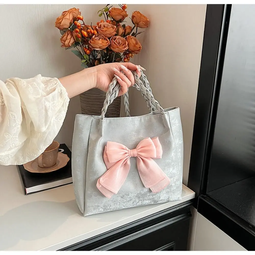 Borsa a tracolla moda Bowknot borsa a tracolla in stile balletto tinta unita borsa ascellare con tracolla intrecciata