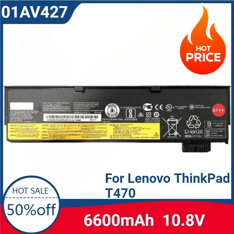 

For 01AV427 01AV428 01AV492 10.8V 72Wh Laptop Battery For Lenovo ThinkPad T470 T480 T570 T580 P51S P52S Seires 61++ SB10K97584