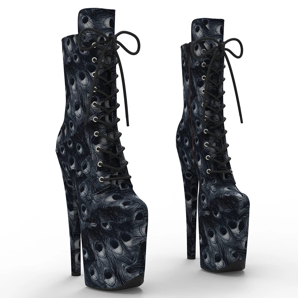 Leecabe 20CM/8inches Peacock Feather Pattern Upper Fashion Trend Platform Pole Dance Boot
