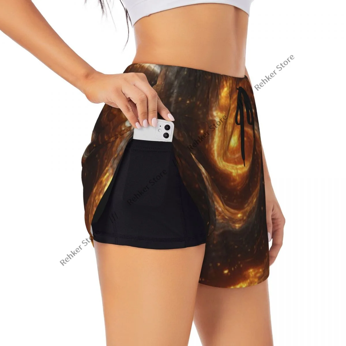 추상 소용돌이 여성용 더블 레이어 속건성 운동 반바지 야외 레저 러닝 피트니스 운동 스포츠