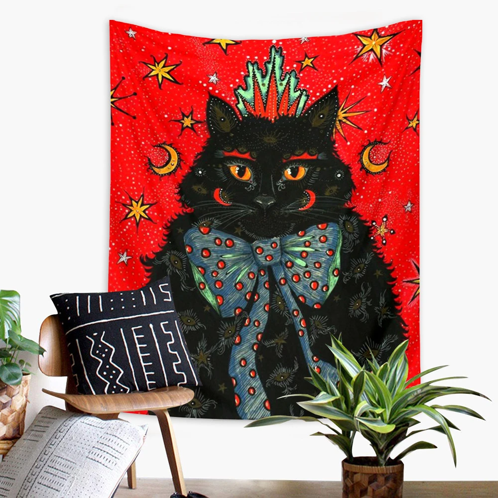 Cat Coven Tapestry Printed Witchcraft Hippie Wall Hanging Bohemian Wall Tapestry Mandala Wall Art Aesthetic Room Decor Tapestry