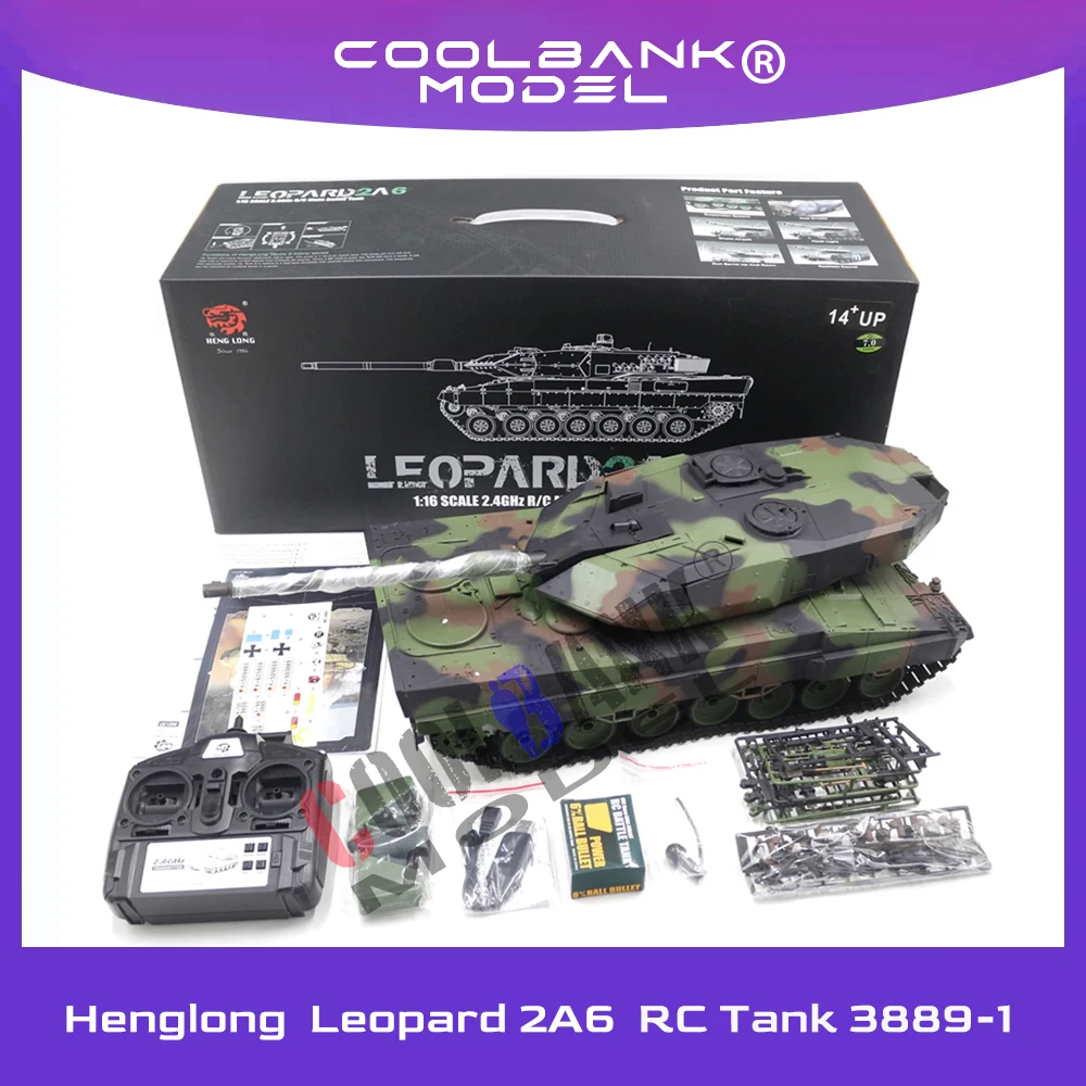 Henglong 3889-1 rc tanks, 1/16 2.4ghz Remote Control German Leopard 2A6 Heavy Tank Model RC Military Tank Toys for Boys Adults