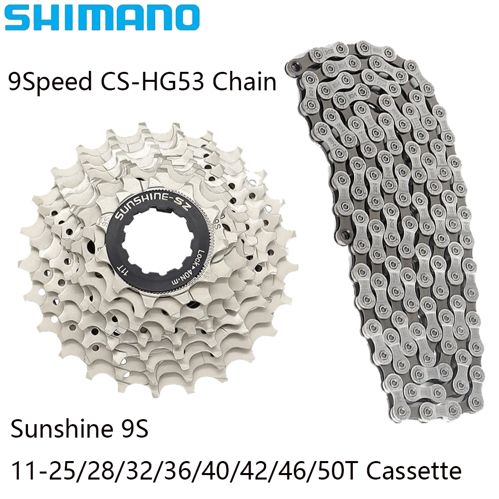 SHIMANO 9 Speed Sunshine 11-25/28/32/36/40/42/46/50T Silver/Black Cassette CN-HG53 Chain For MTB Bike Original Parts