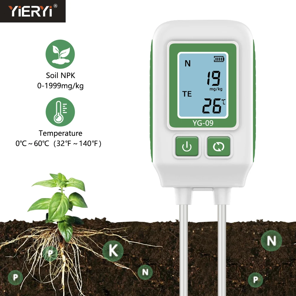 Yieryi 4 in 1 NPK Soil Tester Temp/Nitrogen/Phosphorus/Potassium Sensor Soil Nutrient Meter for Gardening Potted Planting Farm