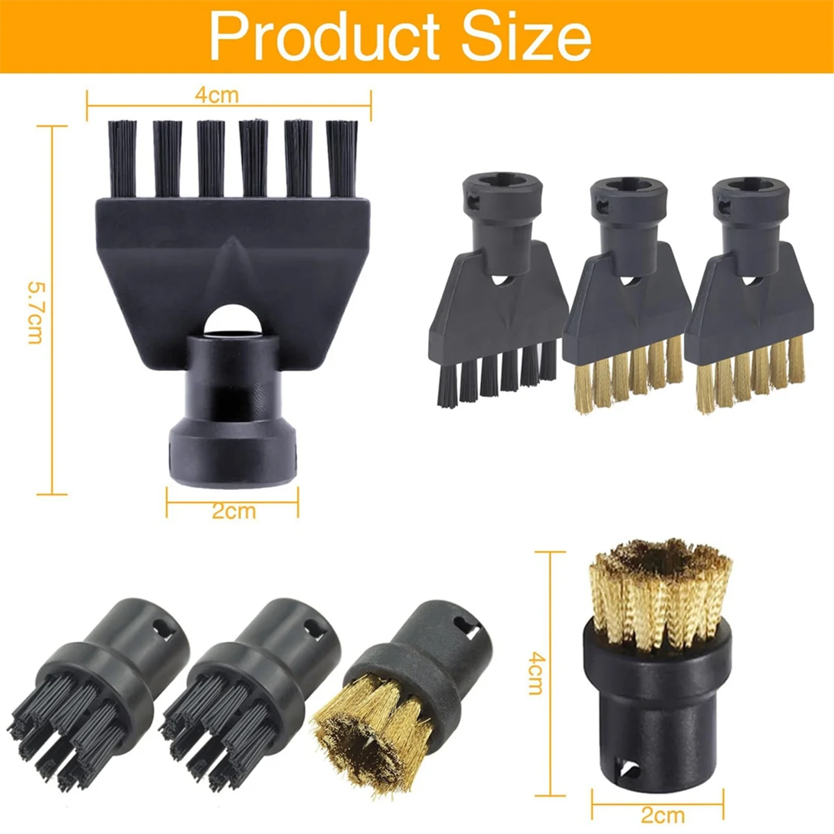 8pcs Steam Cleaner Accessories for Karcher SC1 SC2 SC4 SC5, Brush Attachment Set ,Round Brush Sets Flat Brush Heads