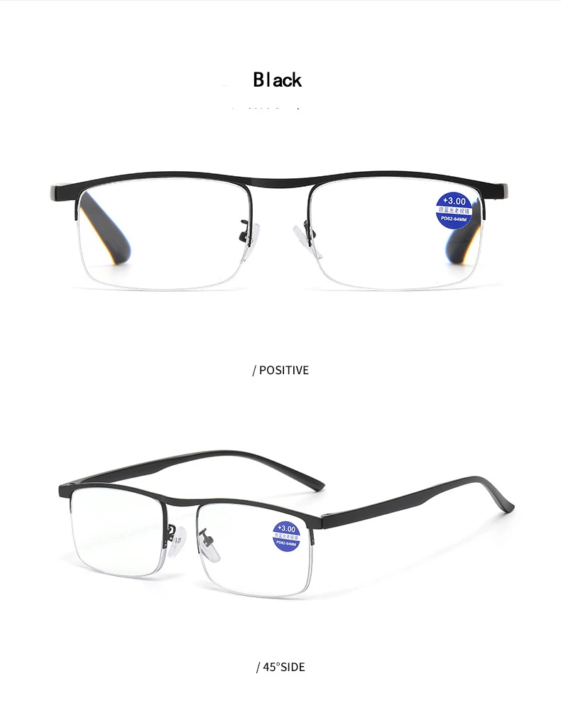 Progressive Multifokal-Lesebrillen für Damen und Herren, mit Blaulichtfilter, halbem Rahmen, bifokale Brille für Altersweitsichtigkeit, Stärken von +100 bis +400. – Detail 14