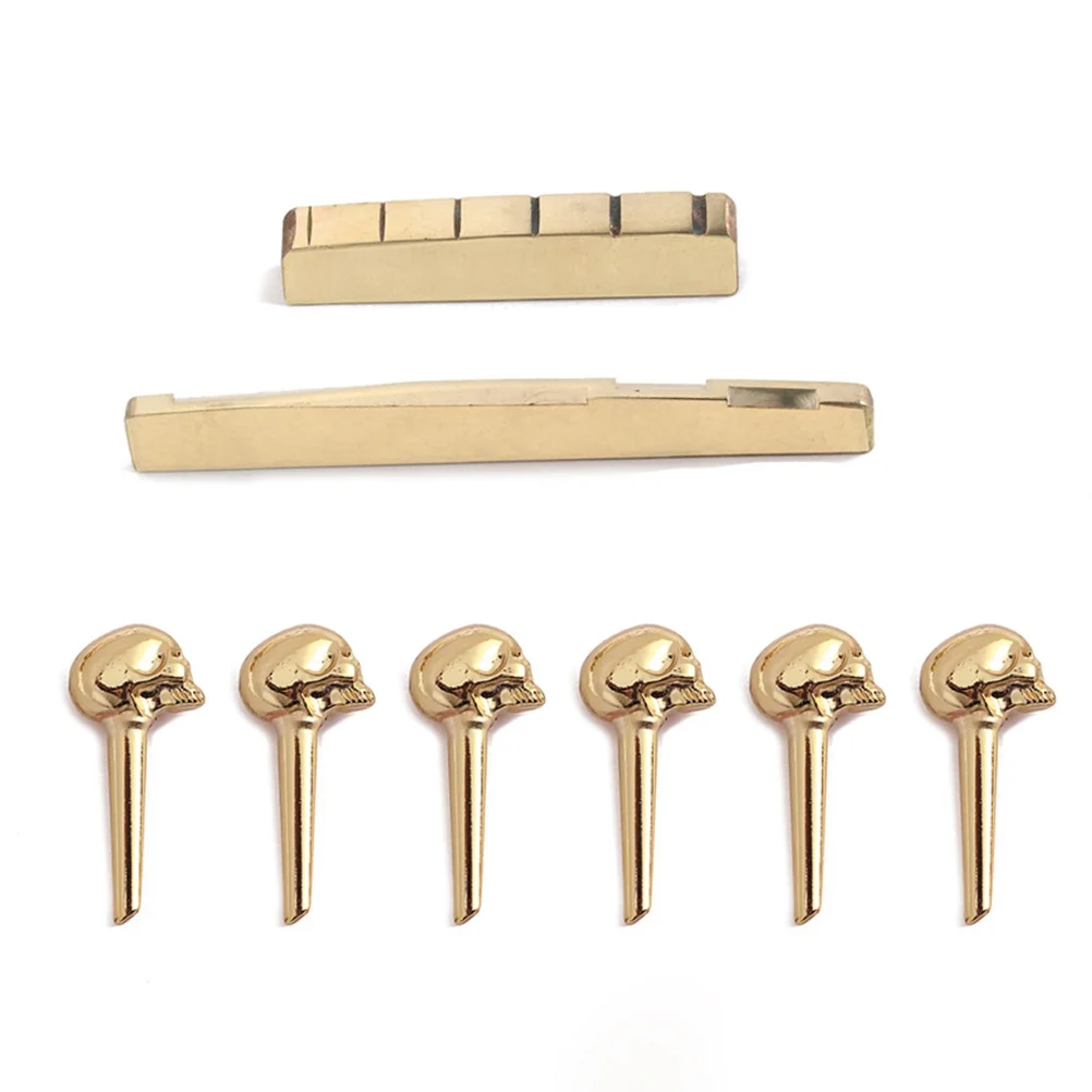 

Guitar Brass Bridge Nut Saddle Set Skull Design Durable Long Lasting Accessory for Acoustic Guitars Smooth Polished Surface