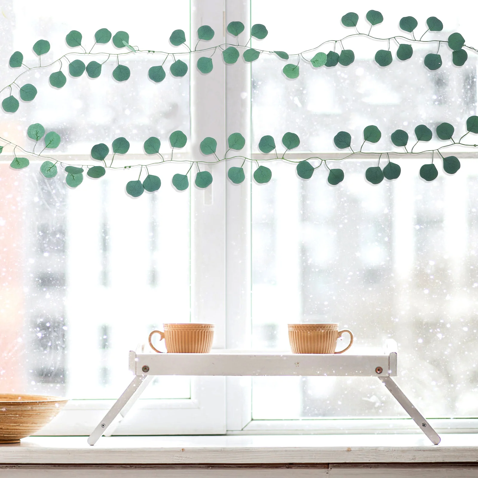 

1Set Simulation Eucalyptus Leaf Fake Vine Realistic Artificial Greenery Garland Reusable Waterproof Decoration for Home Wedding
