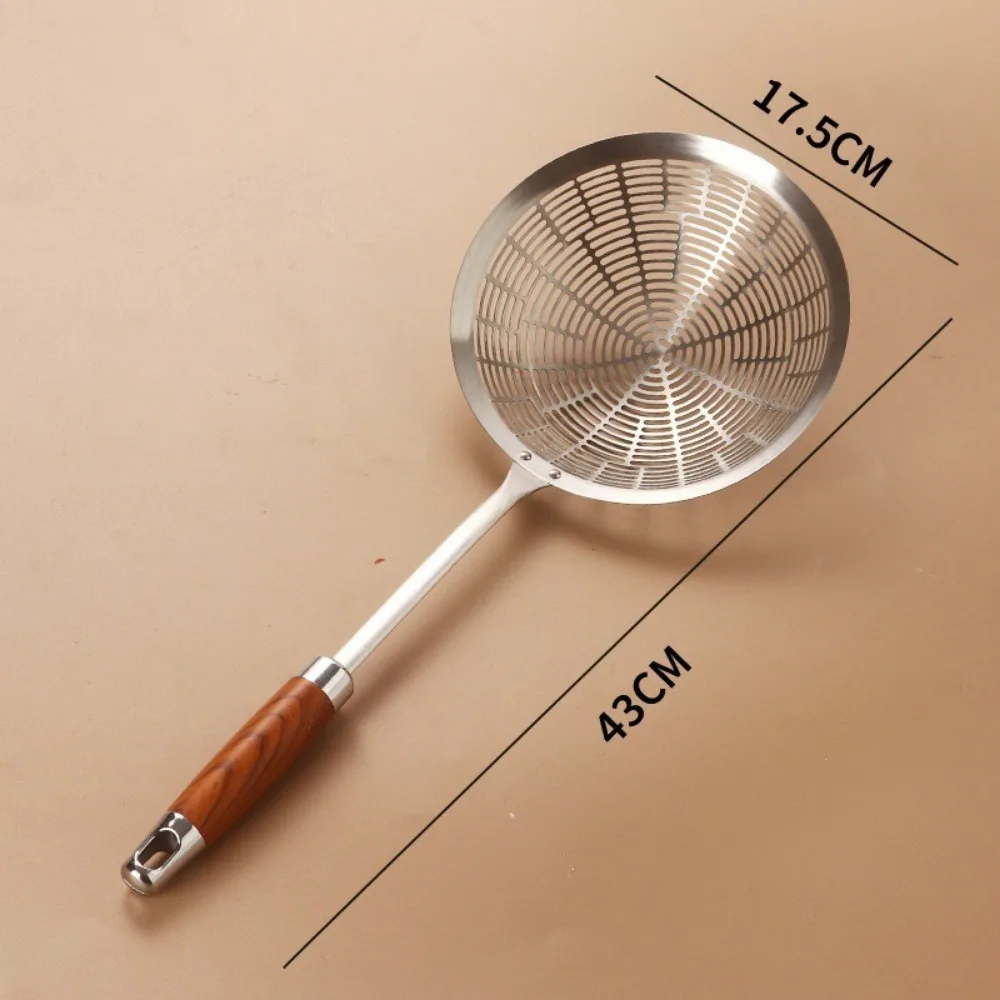 Stainless Steel Large Colander Anti Scalding High Quality Mesh Strainer Wooden Handle Heat Resistant Fried Sieve Spoon
