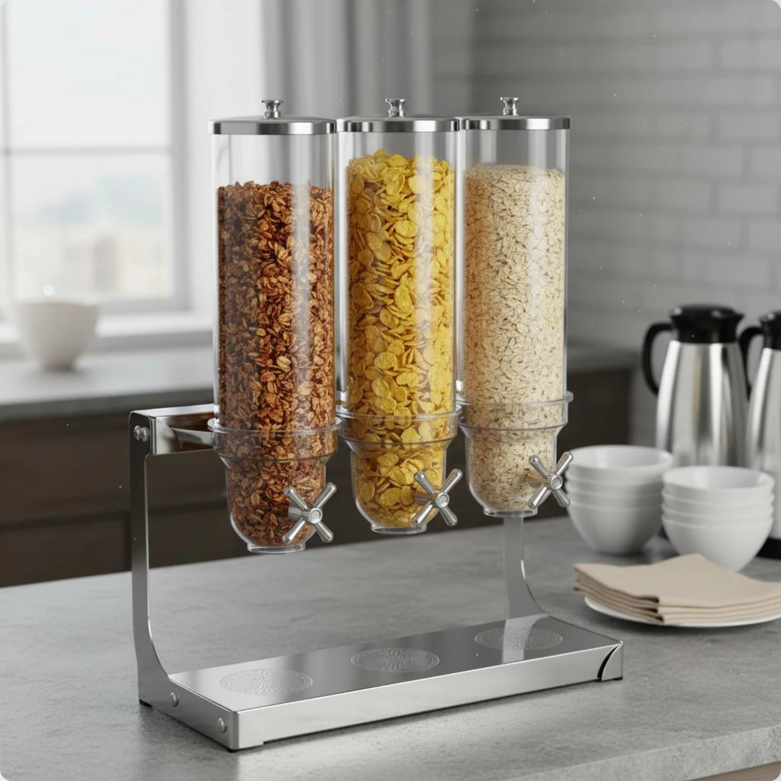 Dual Hopper Cereal Dispenser Portion Control Stainless Steel Cereal Dispenser Large Capacity for Restaurant Owners