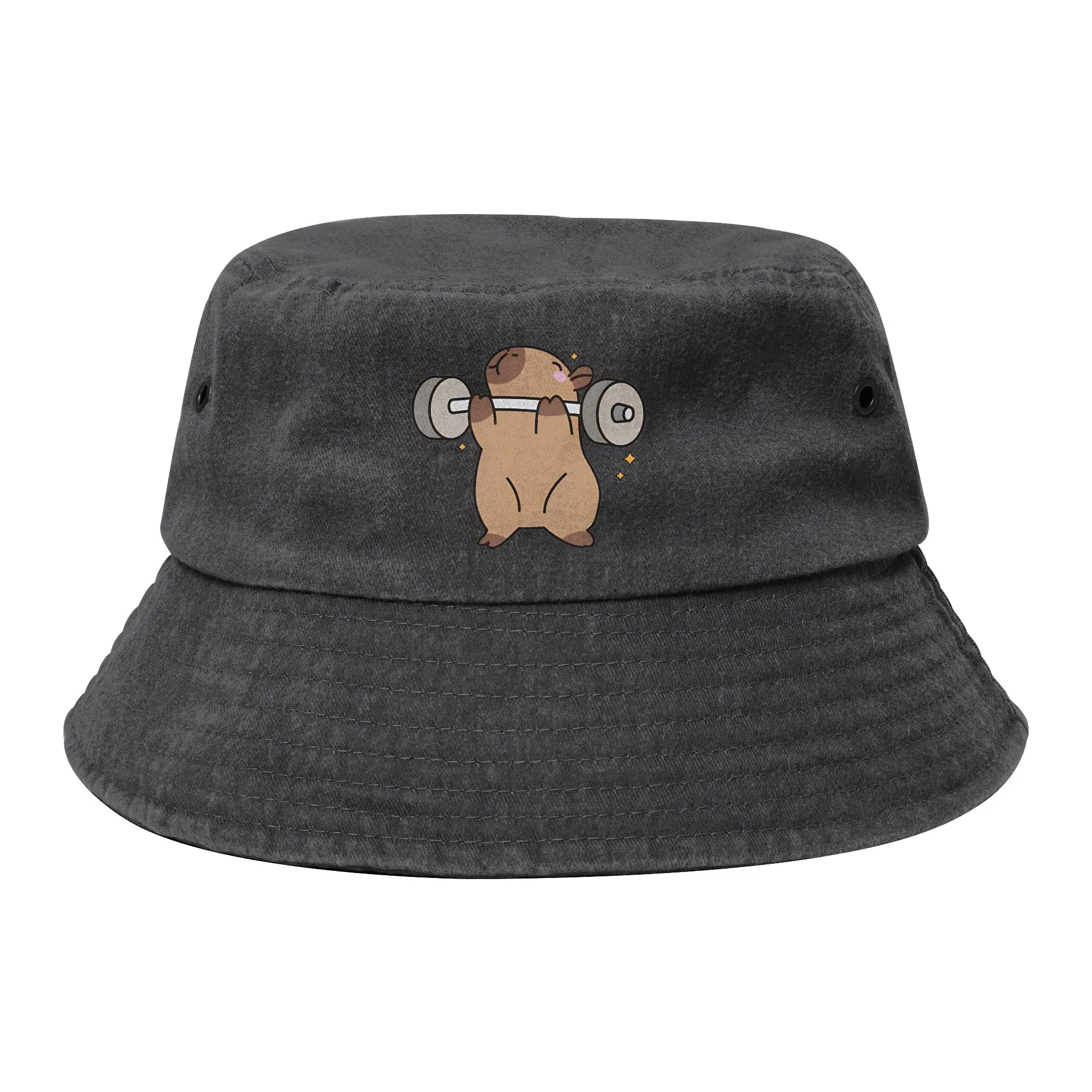 Unisex Distressed Denim Bucket Hats Capybara Gym Vocation Getaway Headwear Hiking Fishing Caps  Panama Hat Birthday Gift