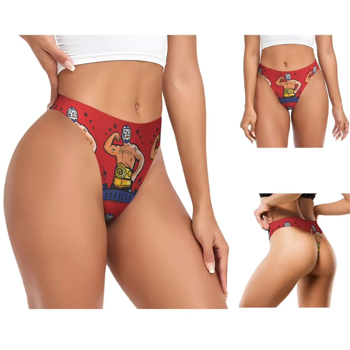 Tanga Personalizada con Diseño de Luchador Mexicano, Colorida, Transpirable, Elástica y Cómoda para Mujer