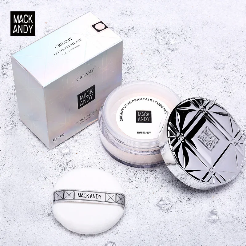 Mack Andy Original Loose Powder with Puff Waterproof Matte Setting Powder Finish Makeup Oil-control Professional Cosmetics