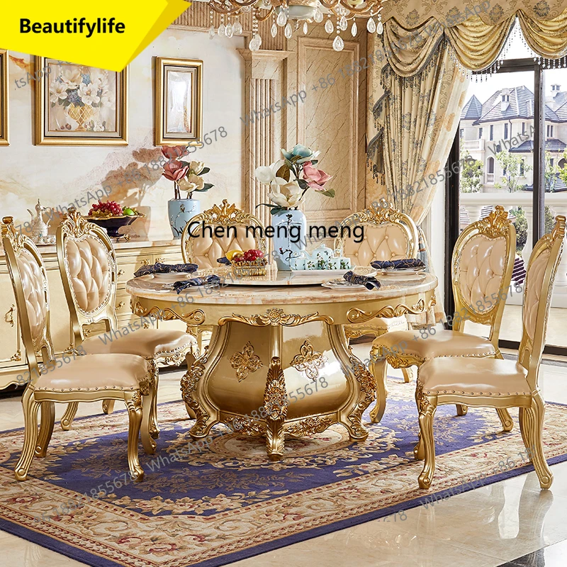 

A57 Европейский обеденный стол Круглый стол из цельного дерева Villa Hotel с поворотным столом Мраморный обеденный стол и стулья