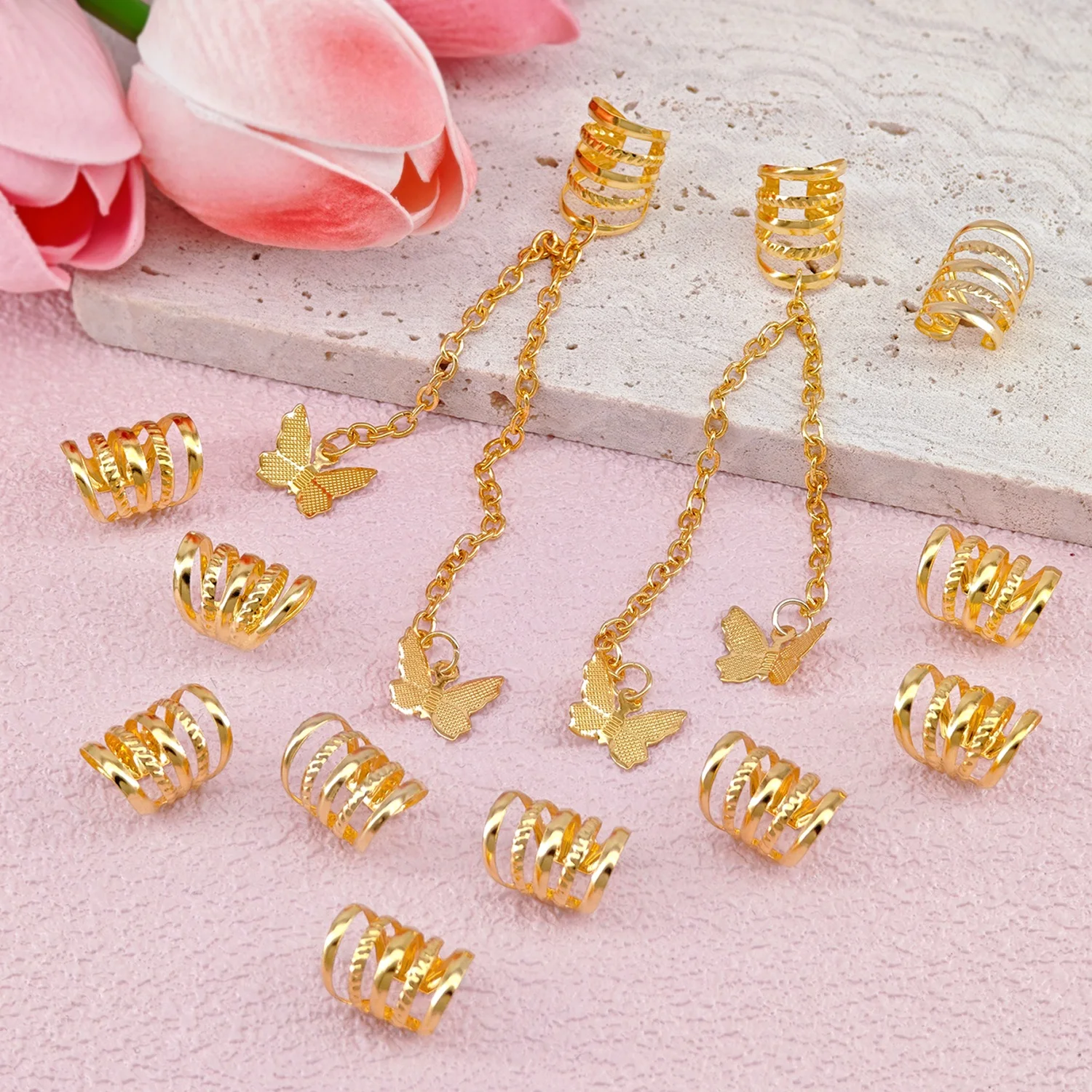 12pcs Chain Butterfly Punk style Summer Hair Jewelry Accessories Y2K Alloy Dreadlock Beads for Girls dances and parties Music view 6