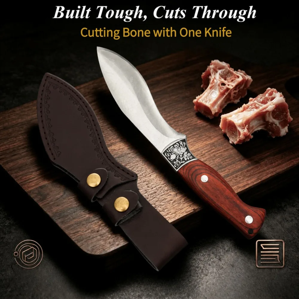 Bone Chopper Boning Knife Kitchen Knife Stainless Steel Meat Knife with Wood Handle High Hardnes Sharp Butcher's Specialized