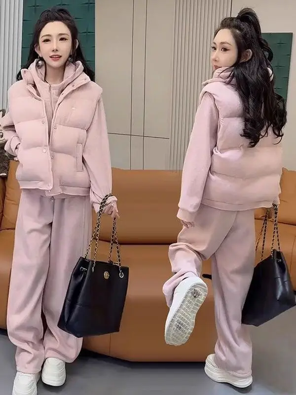 

Женский спортивный костюм: утепленный флисовый хлопковый жилет и брюки, теплый повседневный комплект из двух предметов, осень-зима 2025