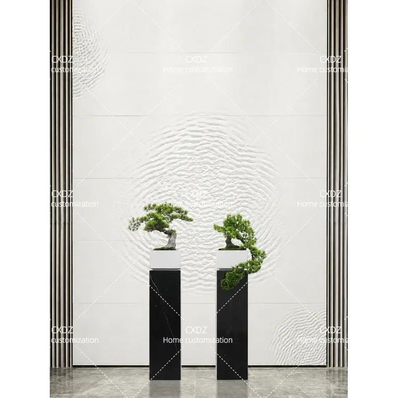New Chinese Style Welcome Pine Floor Ornament Marble Flower Stand Potted Vase Decoration for Model Room Hotel Sales Office