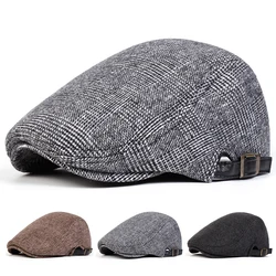 Unisex Vertical Grid Pattern Newsboy Caps British Painters Hats Autumn Winter Berets Adjustable Flat Peaked Cap Hip Hop Berets