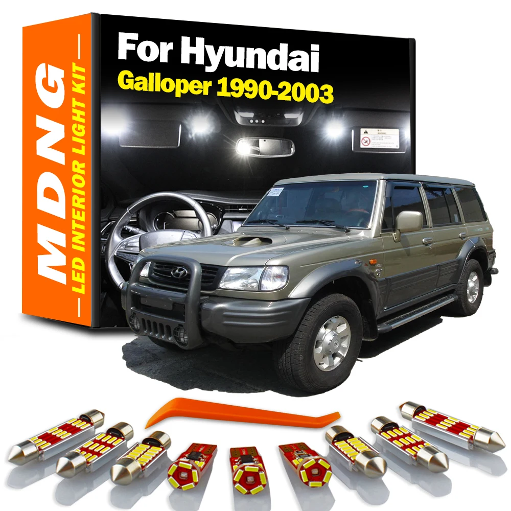 MDNG 9Pcs Canbus LED Interior Dome Map Light Kit For Hyundai Galloper 1990-1998 1999 2000 2001 2002 2003 Car Led Bulbs No Error