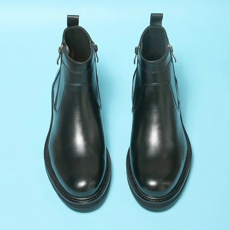 Handmade Chelsea Boots Men's Shoes Genuine Leather Casual Outdoor Vintage Motorcycle Work Ankle Boots Male Black High Top Youth