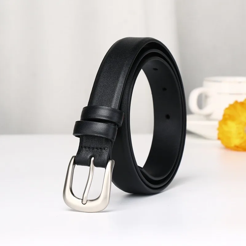Simple fashionable and versatile leather top layer belt for women with a high-end feel light luxury style