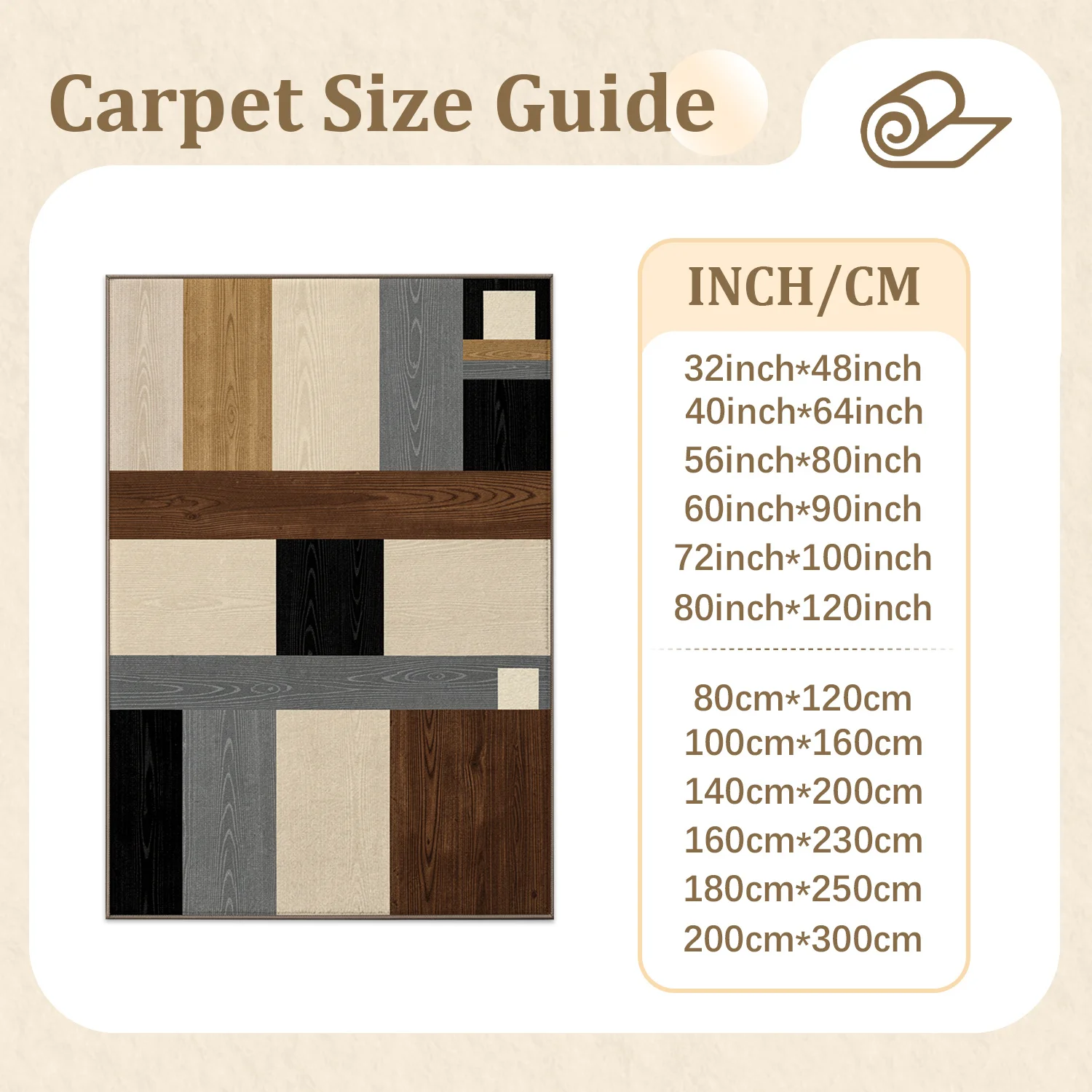 Modern Wood Grain Geometric Area Rug, Velvet Machine Washable Floor Mat, Ideal for Living Room, Bedroom, Dining Room, Entryway, Great for Halloween, Thanksgiving, Black Friday, Christmas, New Year Home Decor