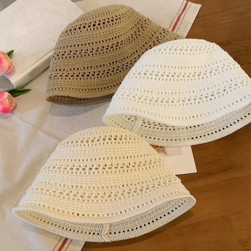 

31BF Crochet Lace Bucket Hat For Women Men Soft Comfortable Outdoor Travel Sun Protections Breathable Casual Hat