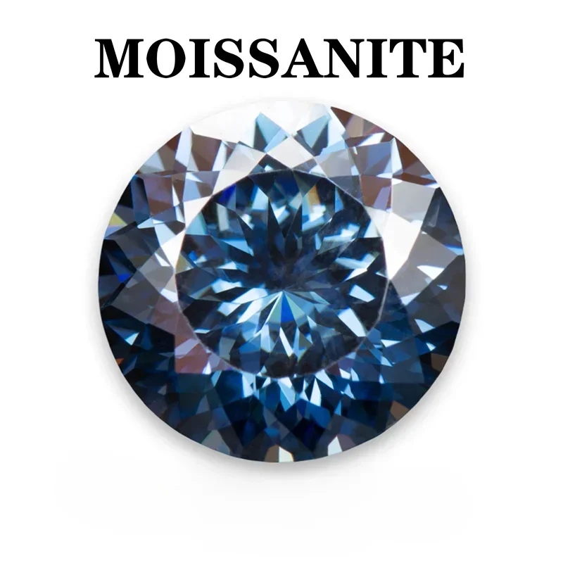 

Moissanite Stone Natural Royal Blue Color 100 Faceted Cut Round Shape DIY Advanced Jewelry Making Materials with Certificate