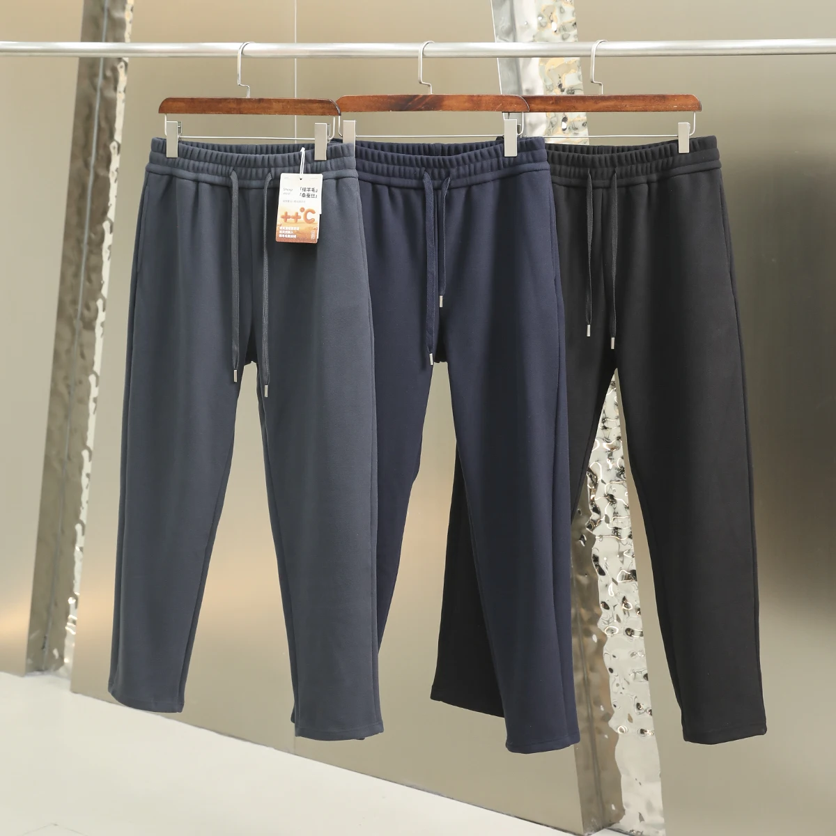 

Winter Thiened Wool Silk Mixed Fce Lined Straight Leg Men's Sweatpants Spor Casual Faion Urban Sle Anti-Wrinkle Hi...