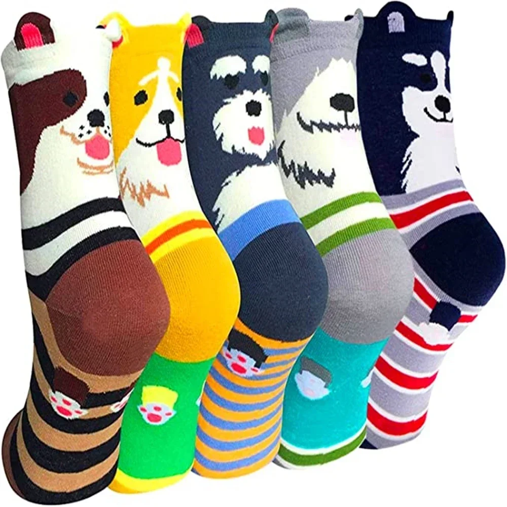 

5 Pairs Cute Dog Patterned Crew Socks, Lightweight & Comfy Mid-tube Socks, Women's Stockings & Hosiery