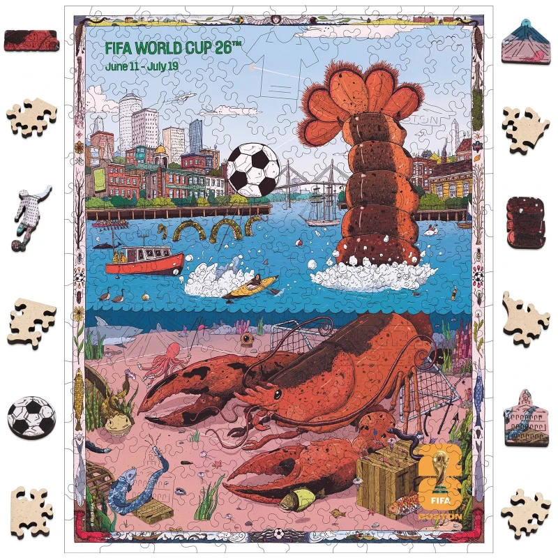 

2026 FIFA World Cup BOSTON City Wooden Jigsaw Puzzle Athens of USA To Gift for Fans 9.3*11.8in High Quality Unique Shaped Puzzle