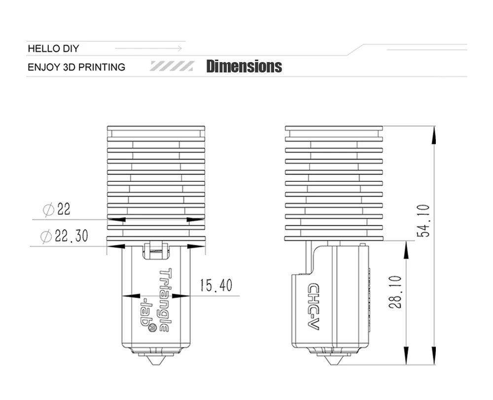 Trianglelab CHCB-V TD6 TD6S Keramik-Heizkern & Tun-Düse für DDE Direktantrieb-Extruder Volcano Hotend Prusa VORON – Detail 2