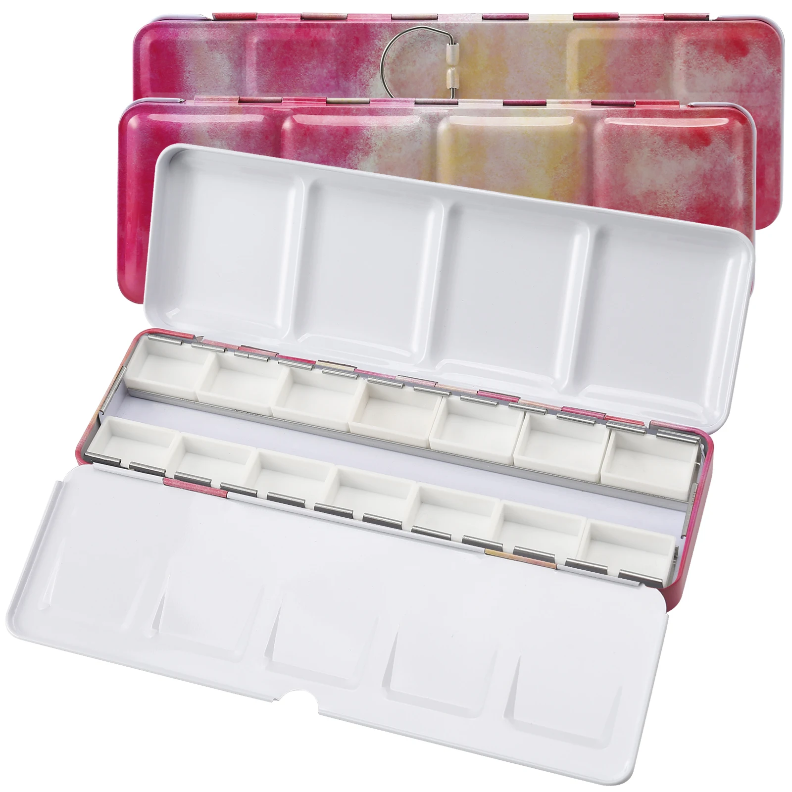 Watercolor Palette Empty w/Paint Tray & 14 Watercolor Pans - Empty Watercolor Palette Tin - Travel Watercolor Palette with Lid