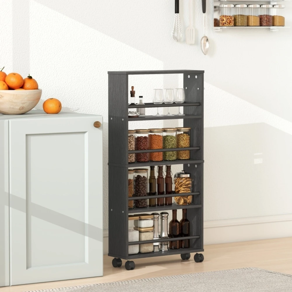 Carrito de Almacenamiento Rodante Delgado de 4 Niveles, 45x15x91cm, Estantería Móvil para Espacios Estrechos con Asa Lateral, Ruedas Bloqueables de 360 Grados, Organizador que Ahorra Espacio para Cocina, Baño, Sala de Estar, Espacio entre Refrigeradores, Lavandería, Despensa, Almacenamiento en el Hogar