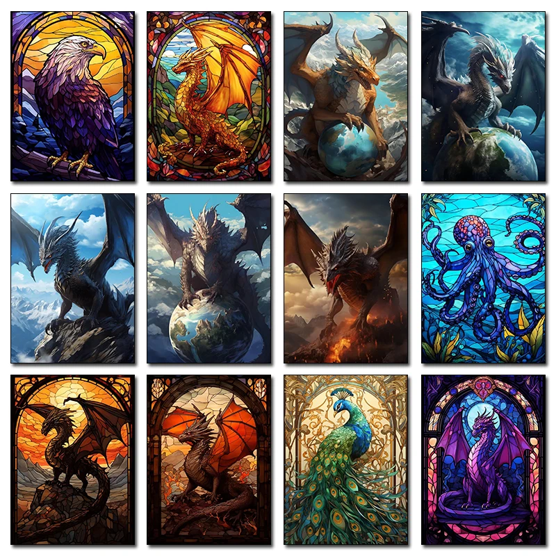 Póster con estampado de animales, dragón, pulpo, pavo real, lienzo, pintura, arte de pared moderno, imagen para sala de estar, dormitorio, decoración del hogar