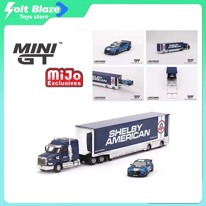 MINIGT 1/64 MGTS0005 Ford Shelby GT500 SE, modelo de carrocería ancha, remolque Ford con contenedor, modelos de coches, colección de regalos para niños
