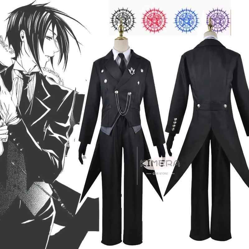 

Kuroshitsuji Sebastian Michaelis Косплей Костюм Черный дворецкий Смокинг Униформа Хэллоуин Вечеринка Аниме Косплей Готический Костюм Татуировки