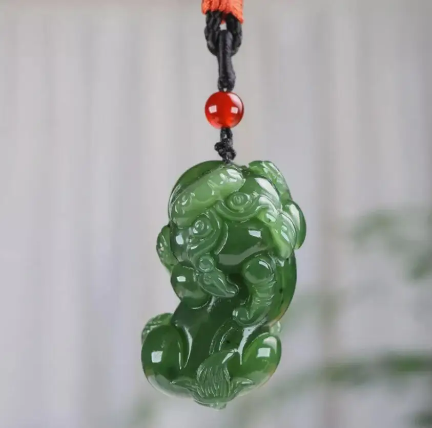 

China Natural Grade A Icy Green HeTian Jade jadeite Hand-Carved pendant PiXiu