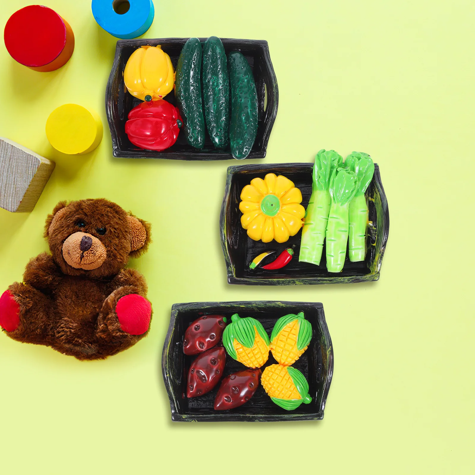 

3Pcs Resin Display Pieces Miniature Vegetable Basket Collection Smooth Detailed Models for Room Landscape Decoration