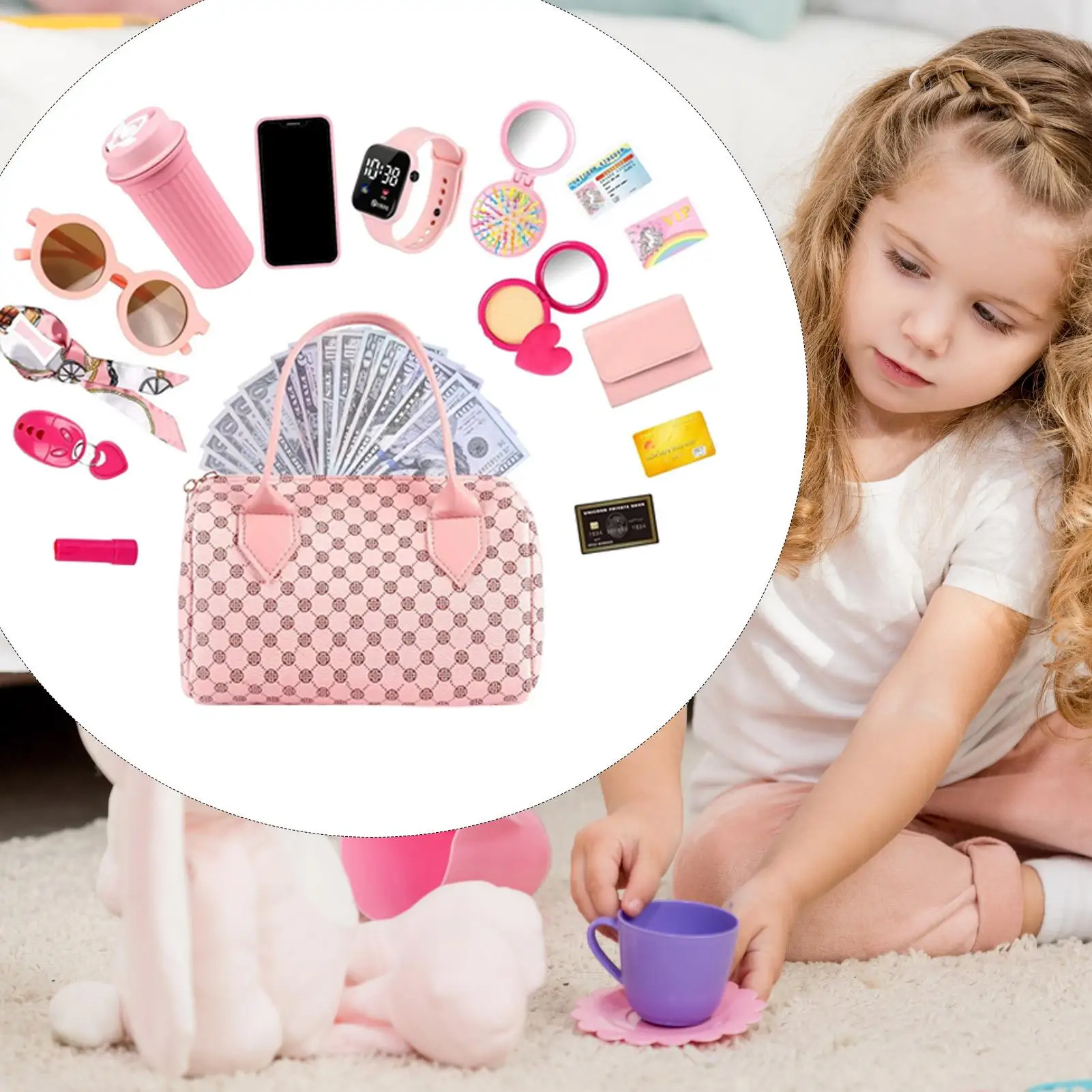 Toddler Play Purse For Kids Pretend Play Toddler Purse Girls Princess Dress-Up Role Playing Games For Young Children Aged 3-6