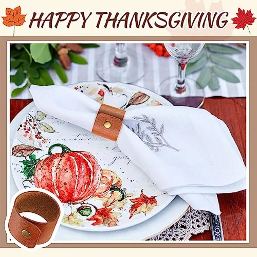 12 قطعة حلقات منديل جلدية خمر مشبك حامل مناديل ل ديكور للطاولات الزفاف الخريف عشاء حفلة عيد الشكر الجدول منديل #6