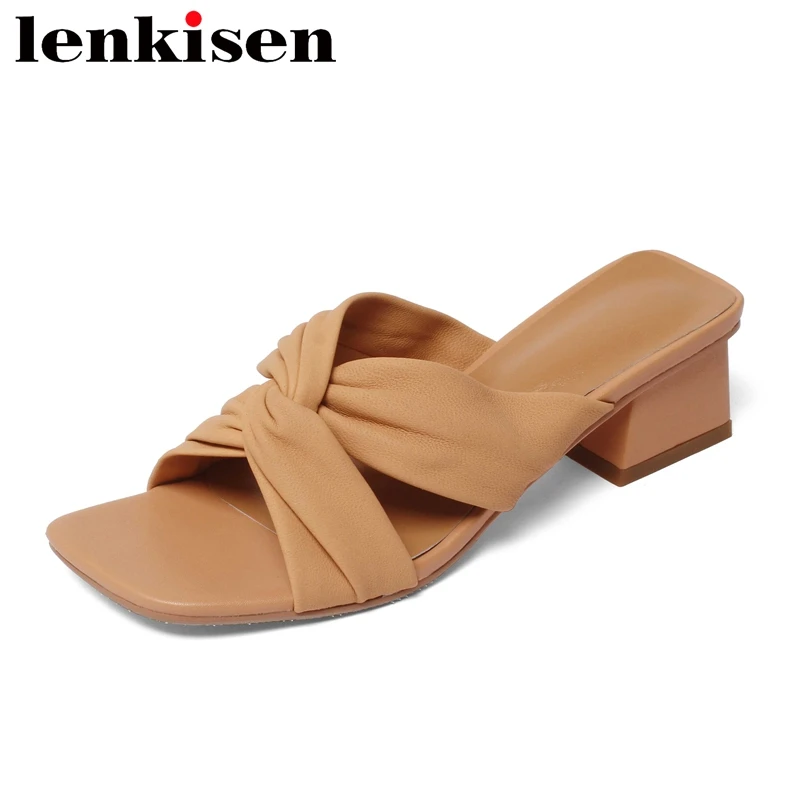 

Lenkisen кожаные сандалии с натуральным лицевым покрытием высокого качества с узлом на среднем каблуке для молодых девушек, повседневные летние женские сандалии L61