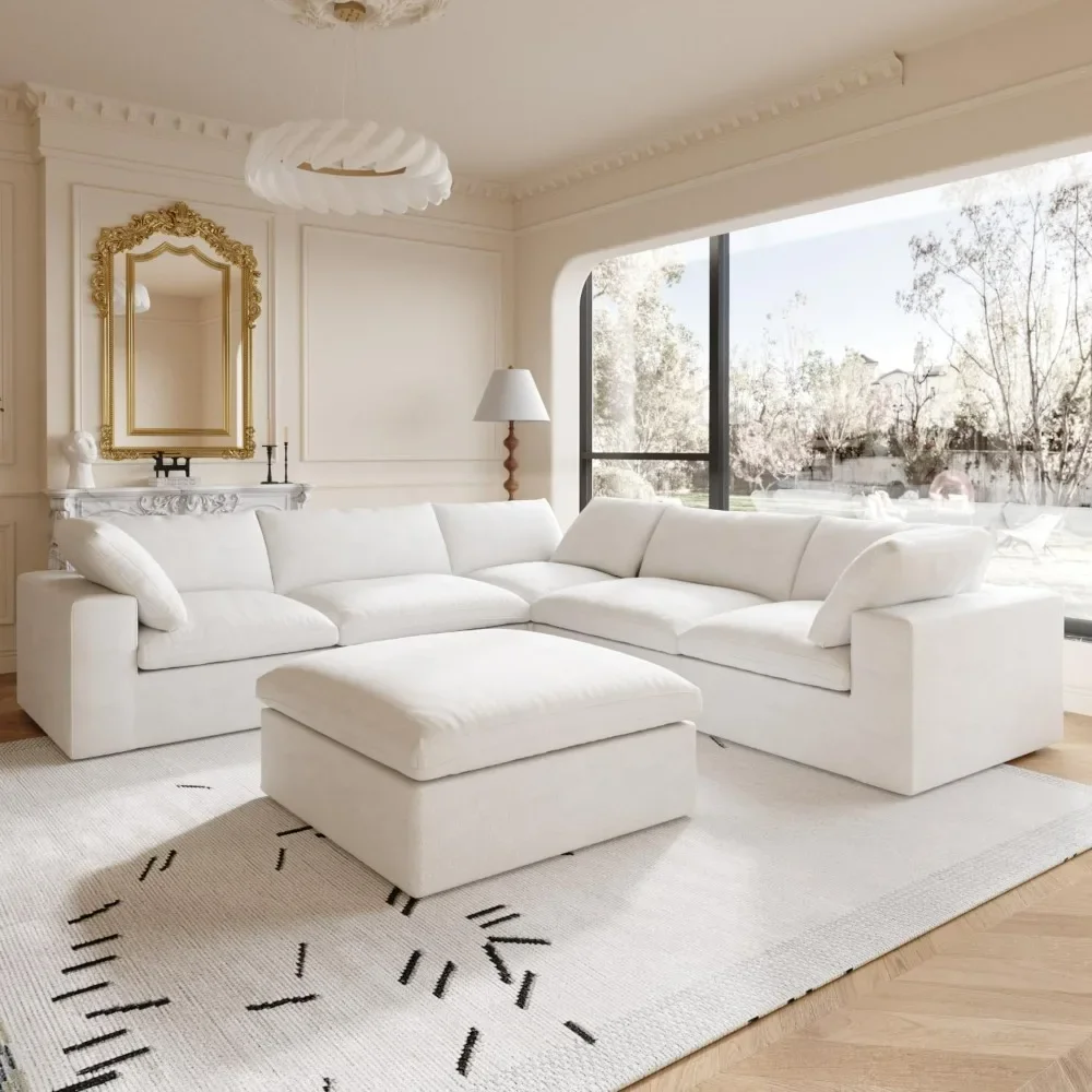 

160.6" Cloud Modular Sectional Sofa with Storage Ottomans, V Shaped Sofa Couch, Convertible Couch Deep Seat, Sofa Living Room